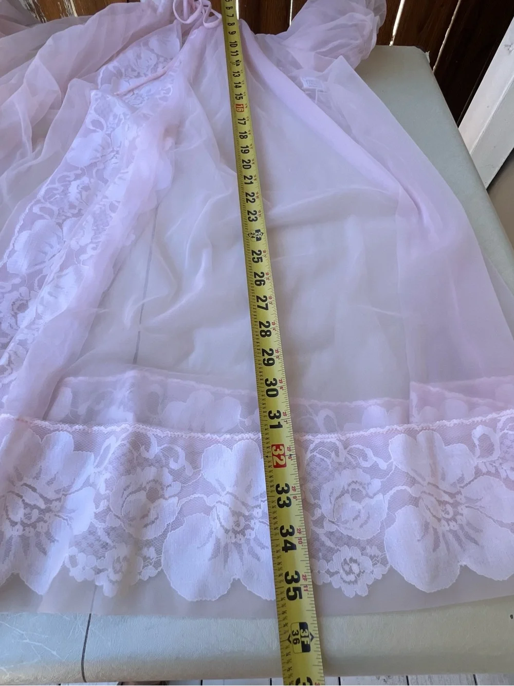 VTG Miss Elaine Sheer Babydoll Nightgown Pink Chiffon Lace Coquette Made in USA